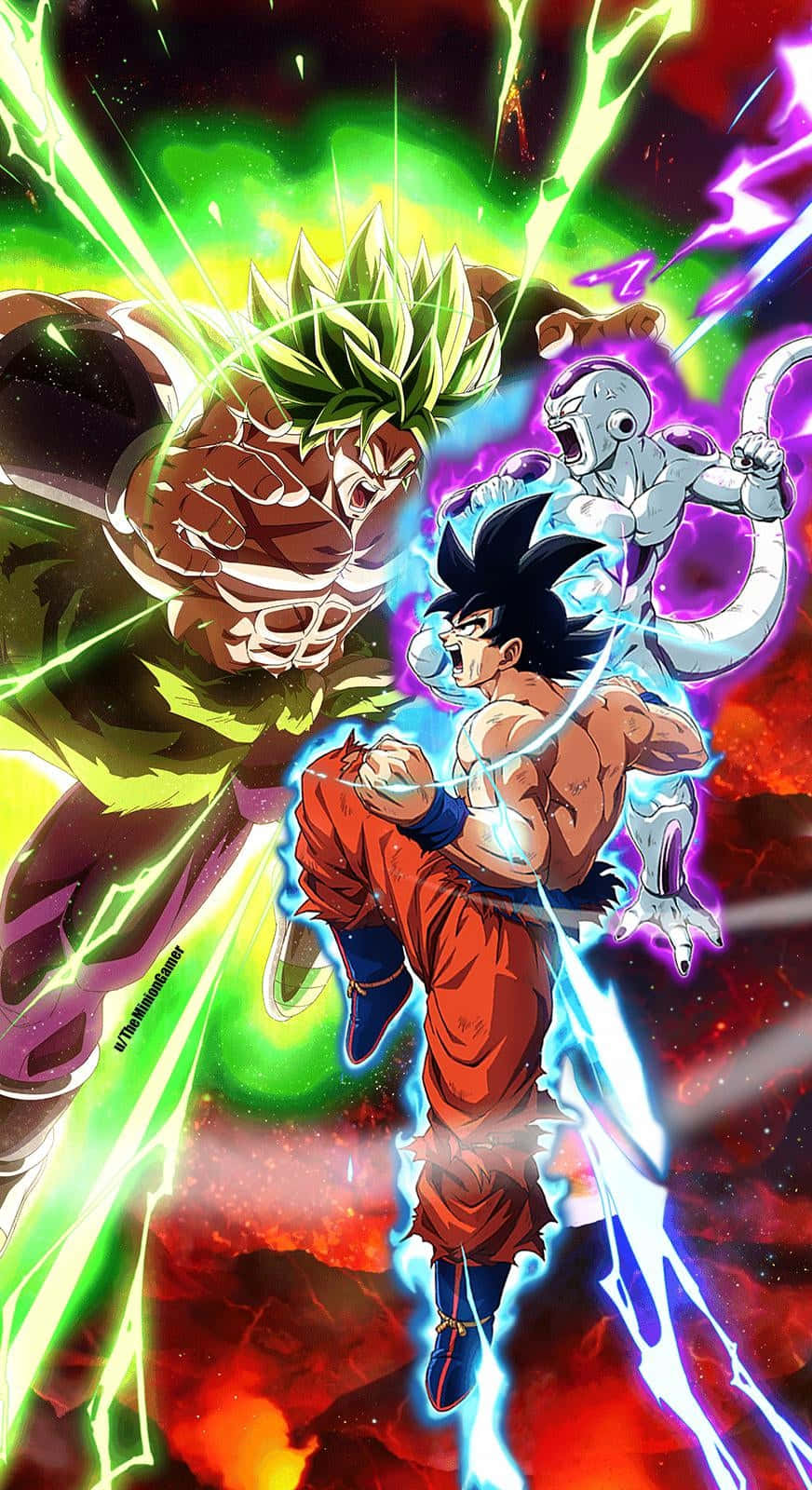 Vegeta And Frieza 桌布 壁紙 — 兩位動漫戰士在綠色和紫色能量的宇宙風暴中，以熾熱的星空為背景激烈交鋒。