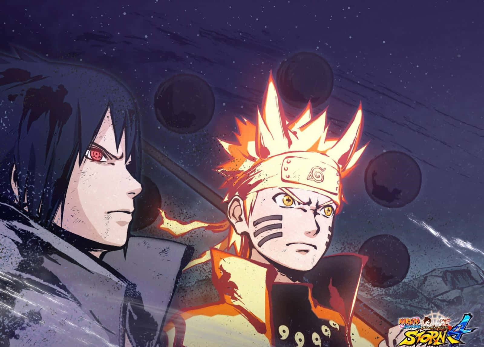Ps4 Naruto 桌布 壁紙 — 兩位動漫戰士在繁星點點的夜空下對峙，眼睛發光，頭髮如火。