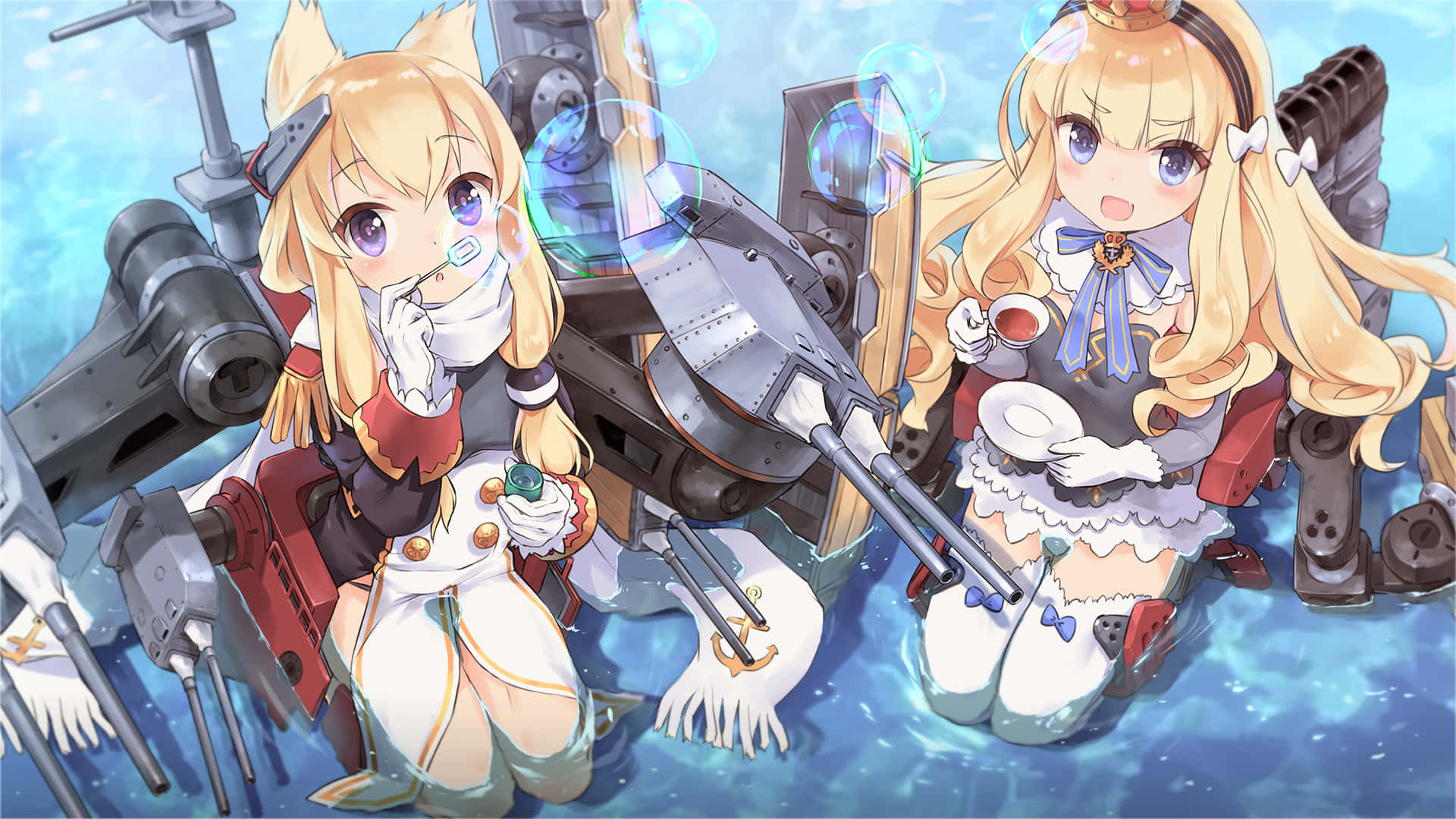 兩位動畫少女手持槍械與劍 壁紙