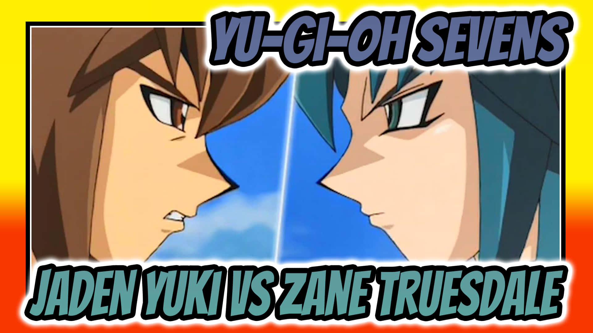 Zane Truesdale 桌布 壁紙 — 兩位動畫決鬥者在藍天背景下，於粗體標題文字下以強烈表情對峙。