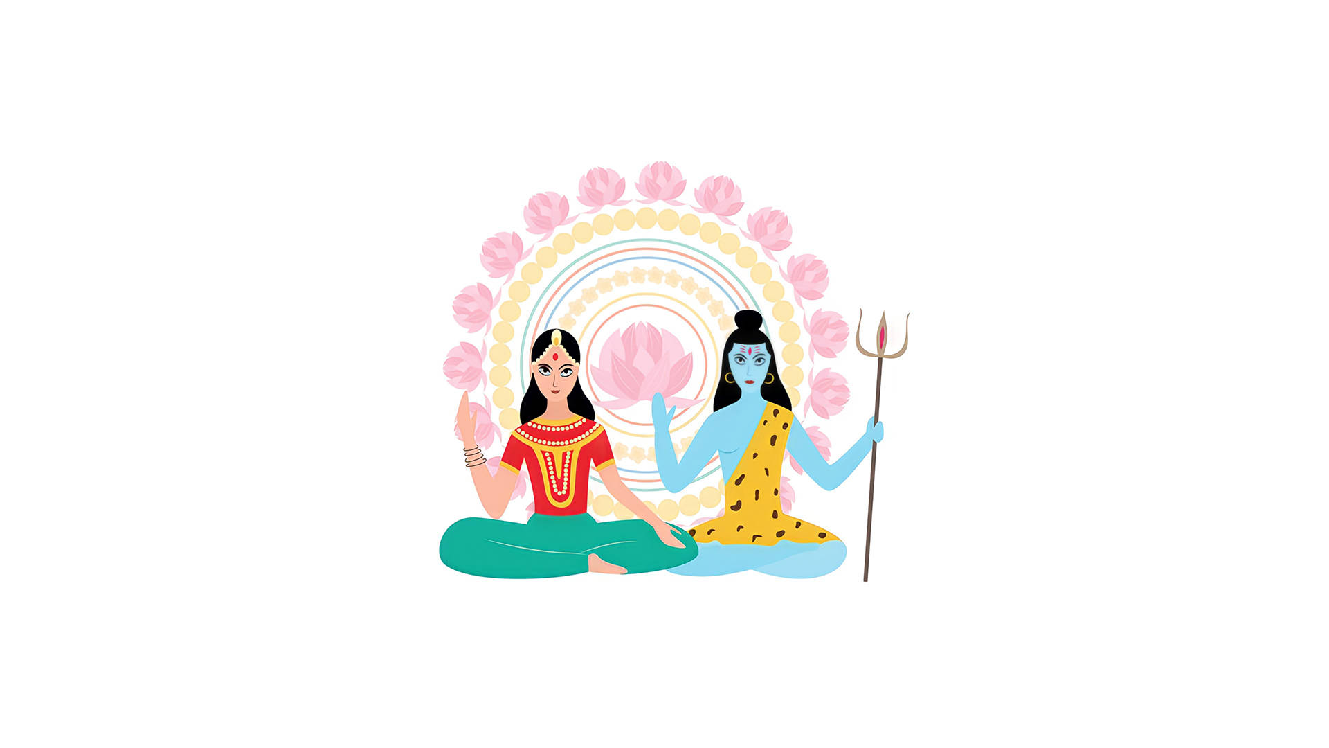 Meditation 桌布 壁紙 — 兩位印度教神靈在帶有粉紅蓮花和同心圓的花卉曼陀羅下冥想。