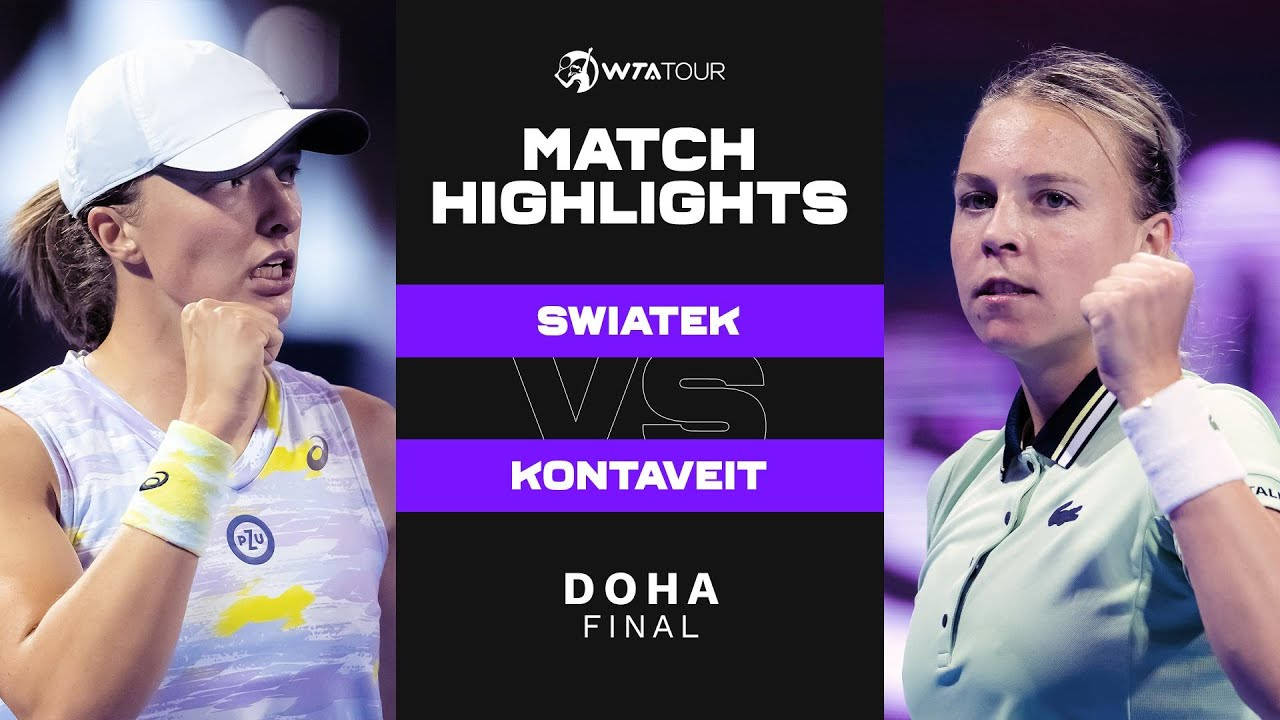 Athletic 桌布 壁紙 — 兩位女子網球選手在多哈決賽的WTA巡迴賽比賽精華圖表中慶祝勝利。