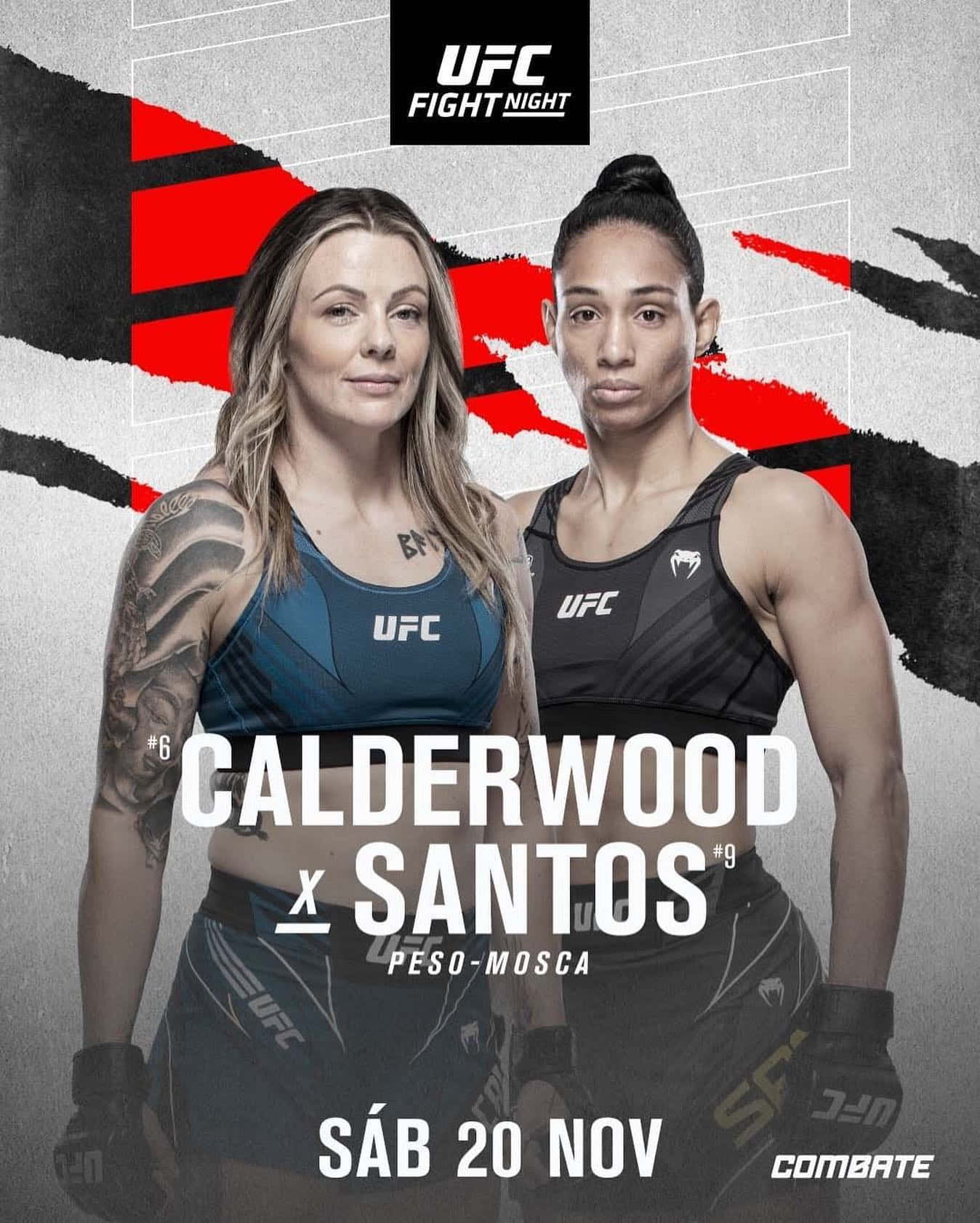 UFC 桌布 壁紙 — 兩位女性UFC拳手在大膽的紅、黑、灰圖形背景前，強烈凝視鏡頭。