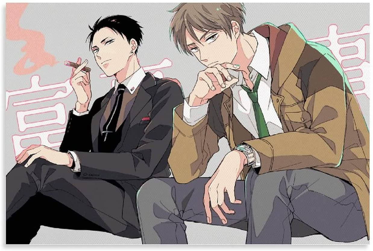 daisuke kambe 桌布 壁紙 — 兩位時尚動漫男子隨意坐著，一位西裝抽雪茄，另一位穿外套拿著香煙，背景為風格化粉紅色。