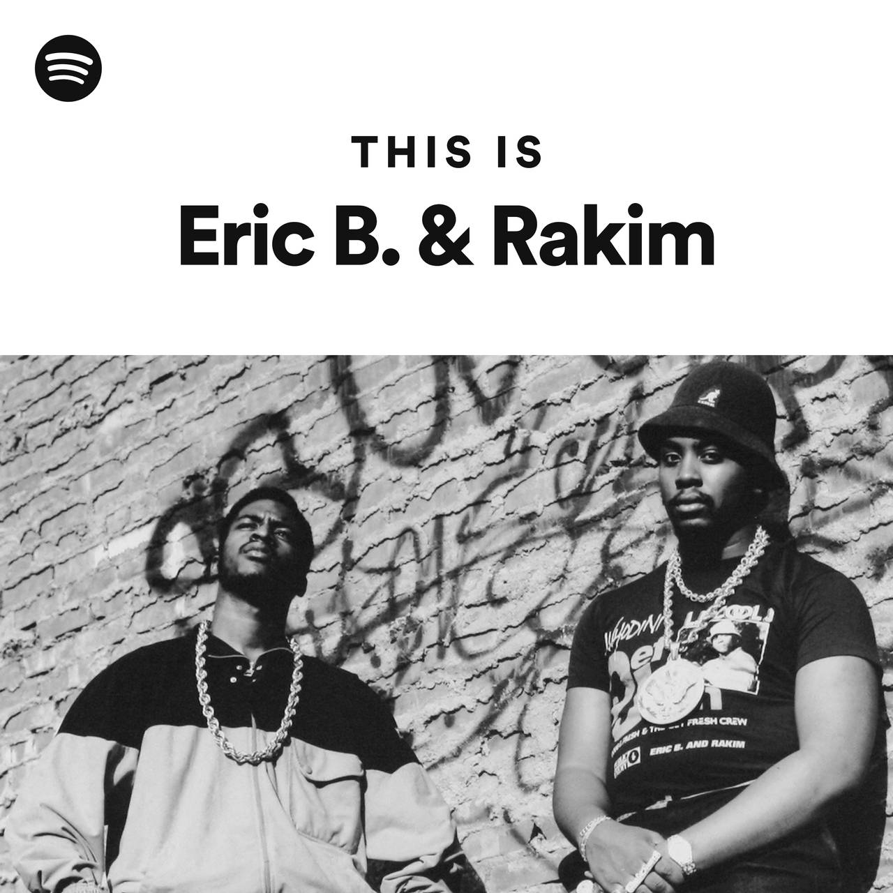 Rappers 桌布 壁紙 — 兩位標誌性嘻哈藝術家 Eric B. 和 Rakim 在一張引人注目的黑白照片中，自信地以塗鴉覆蓋的磚牆為背景擺姿勢。