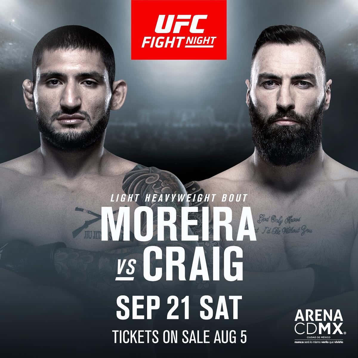 MMA 桌布 壁紙 — 兩位激烈的UFC拳手在Arena CDMX的輕重量級比賽宣傳海報中向前凝視。
