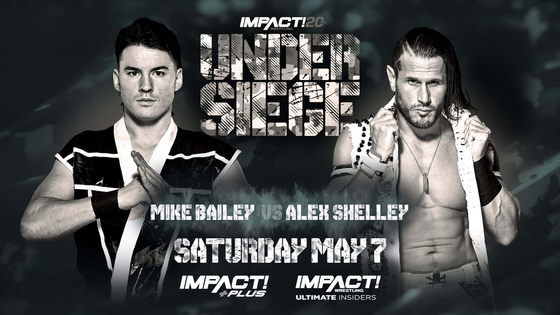 摔角 桌布 壁紙 — 兩位激烈的摔角手在 Impact Wrestling 活動的戲劇性黑白宣傳海報中對峙。