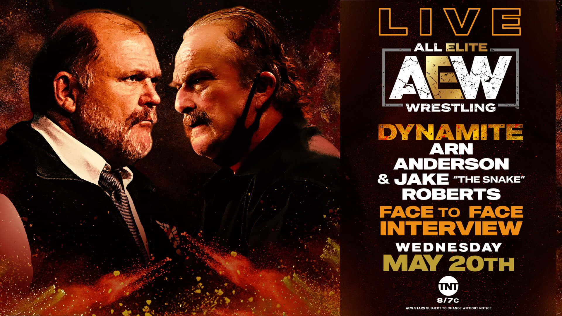 Aew 桌布 壁紙 — 兩位激烈的摔角手在AEW Dynamite面對面訪談的火熱宣傳海報中互相凝視。