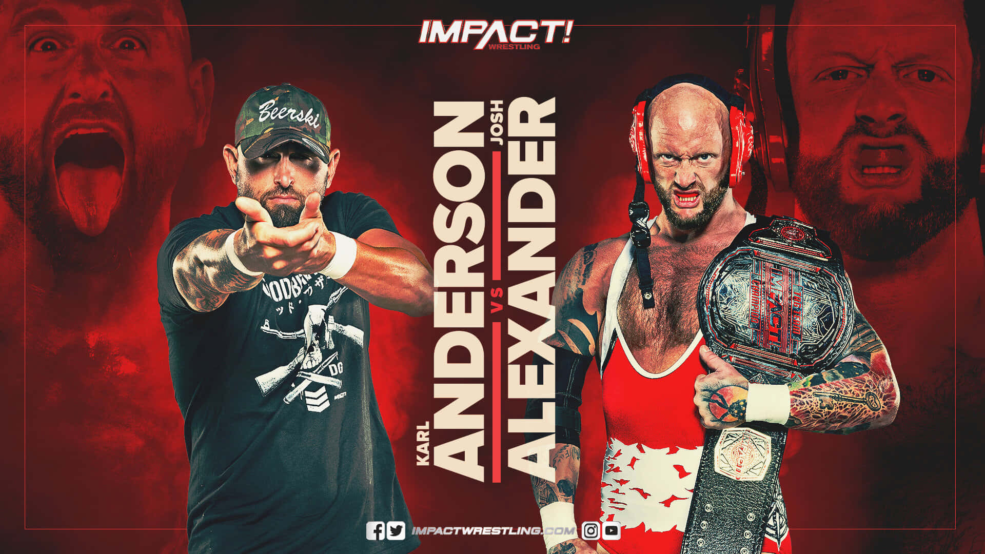 Promotion 桌布 壁紙 — 兩位激烈的職業摔角手在 Impact Wrestling 的熾熱紅色宣傳海報中對峙。