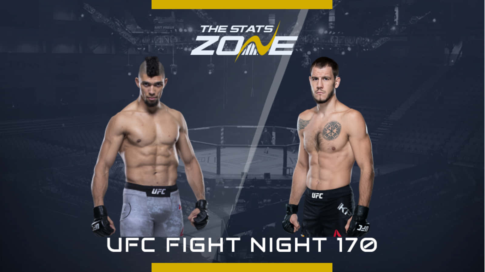 桌布 壁紙 — 兩位肌肉發達的UFC拳手在燈光昏暗的場館中對峙，下方有「UFC Fight Night 170」字樣。