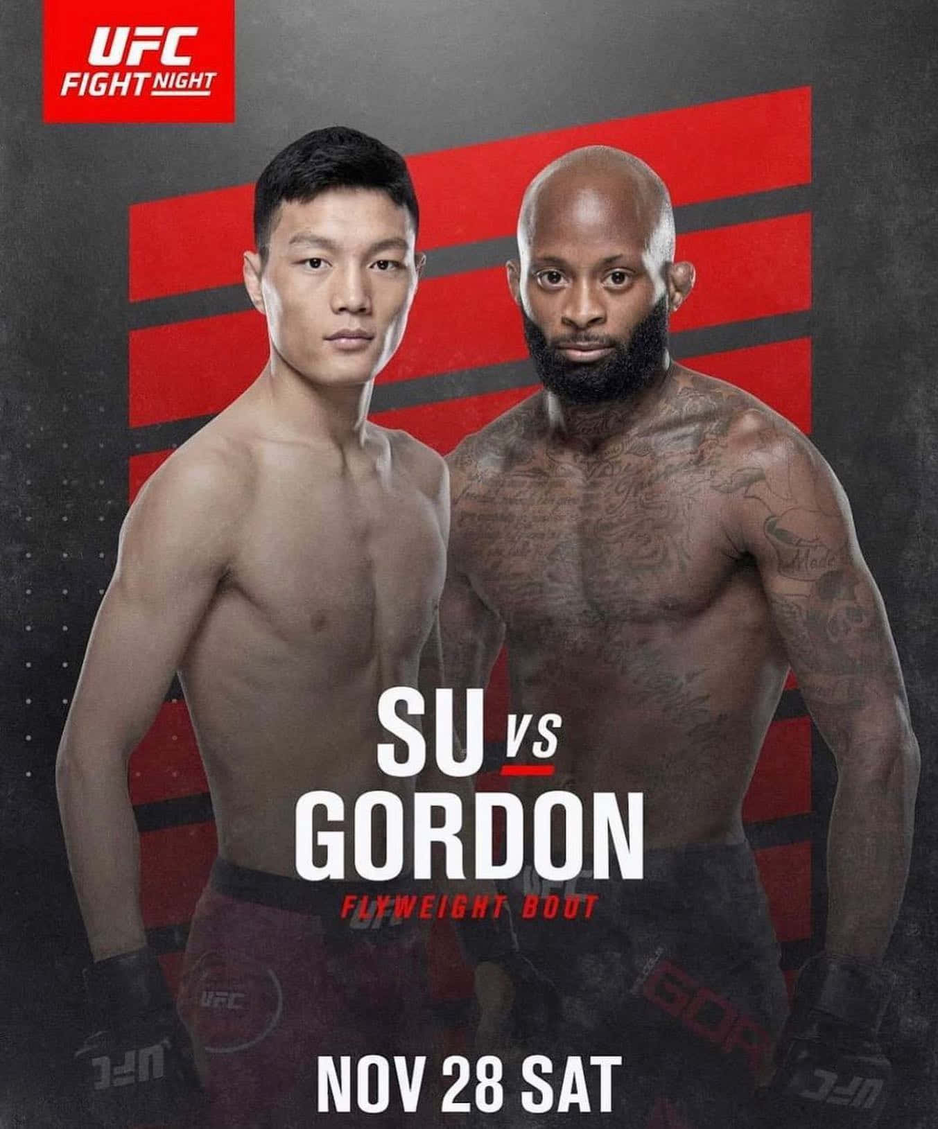 MMA 桌布 壁紙 — 兩位肌肉發達的UFC拳手在鮮明的紅黑圖形背景前，凝視著鏡頭。