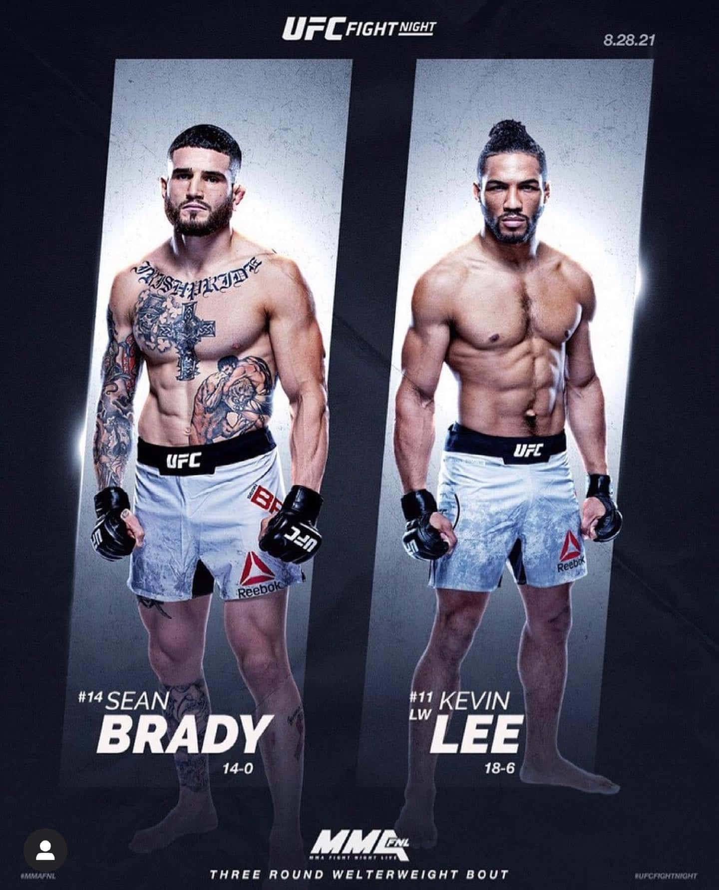 MMA 桌布 壁紙 — 兩位肌肉發達的UFC拳手肖恩·布雷迪和凱文·李在黑暗的攝影棚背景下，以戲劇性的燈光擺出戰鬥姿勢。