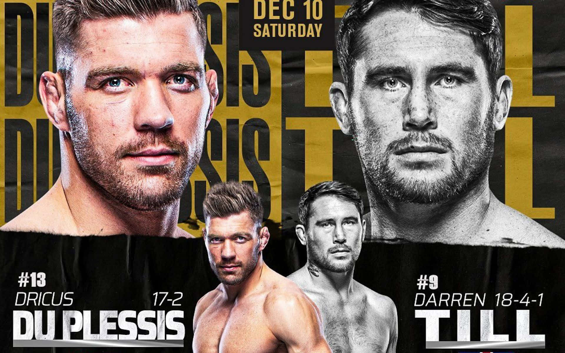 桌布 壁紙 — 兩位肌肉發達的拳手在12月10日星期六MMA賽事的宣傳海報中激烈對視。