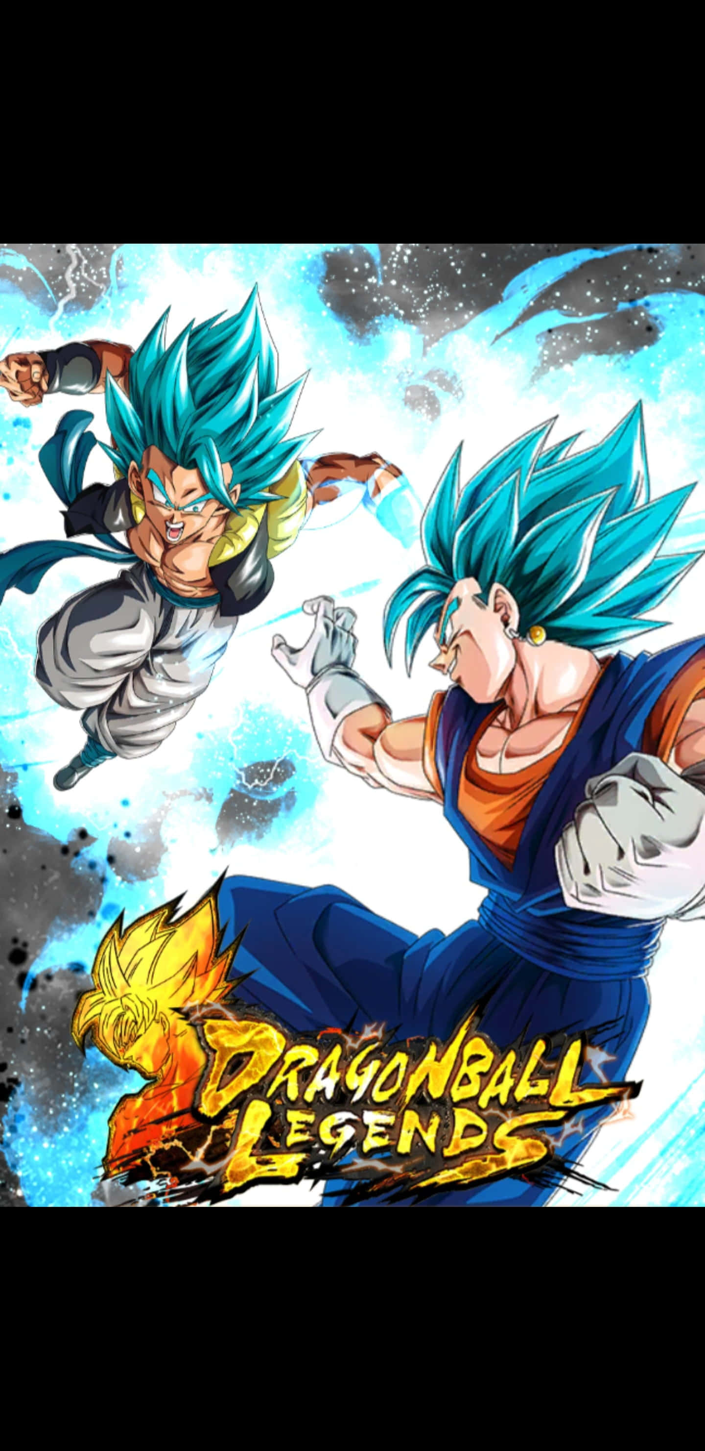 Gogeta And Vegito 桌布 壁紙 — 兩位藍髮超級賽亞人神在空中碰撞，伴隨著爆炸性能量和宇宙碎片。