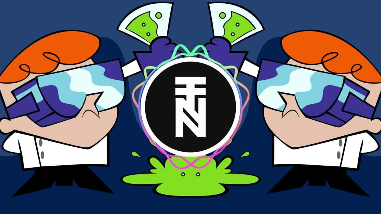 Invader Zim 桌布 壁紙 — 兩位身穿實驗袍和護目鏡的卡通科學家，站在一個冒泡的綠色大鍋兩側，鍋上有風格化的「N」標誌。