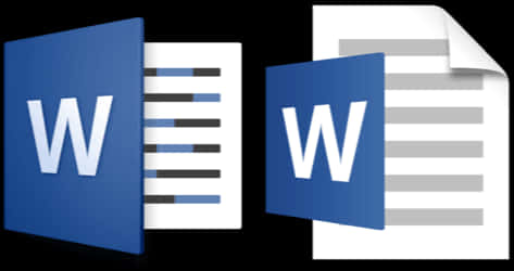 microsoft 桌布 壁紙 — 兩個 Microsoft Word 圖示，附有文件預覽，在黑色背景上顯示文字行。