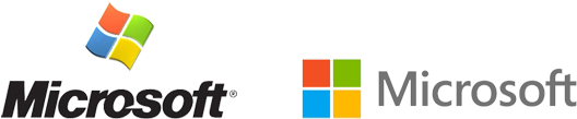 microsoft 桌布 壁紙 — 兩個 Microsoft 標誌並排，一個是經典視窗設計，一個是現代方形網格，兩者均在黑色背景上