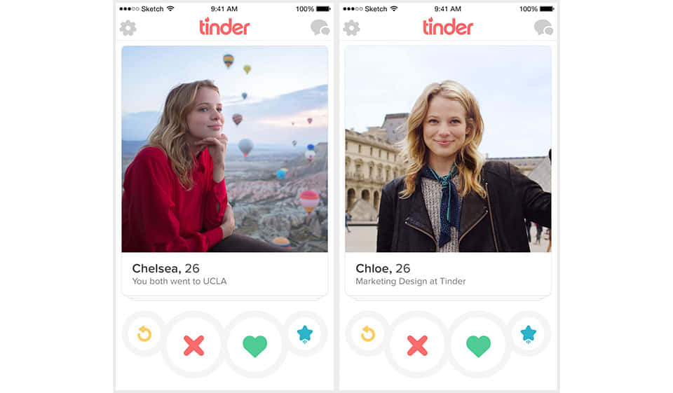 tinder 桌布 壁紙 — 兩個Tinder個人資料顯示女性，一個以熱氣球為背景，另一個在歷史建築前。