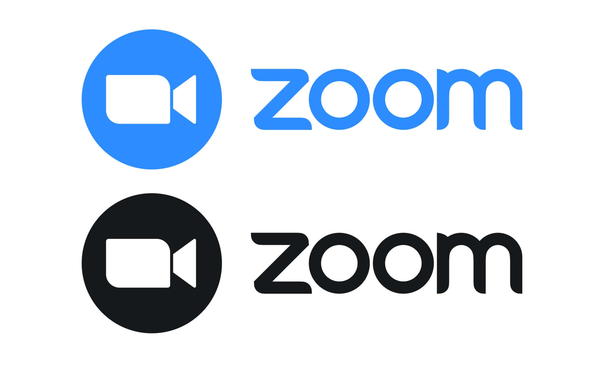 藍色和黑色的Zoom標誌在白色背景上 — 放大 壁紙