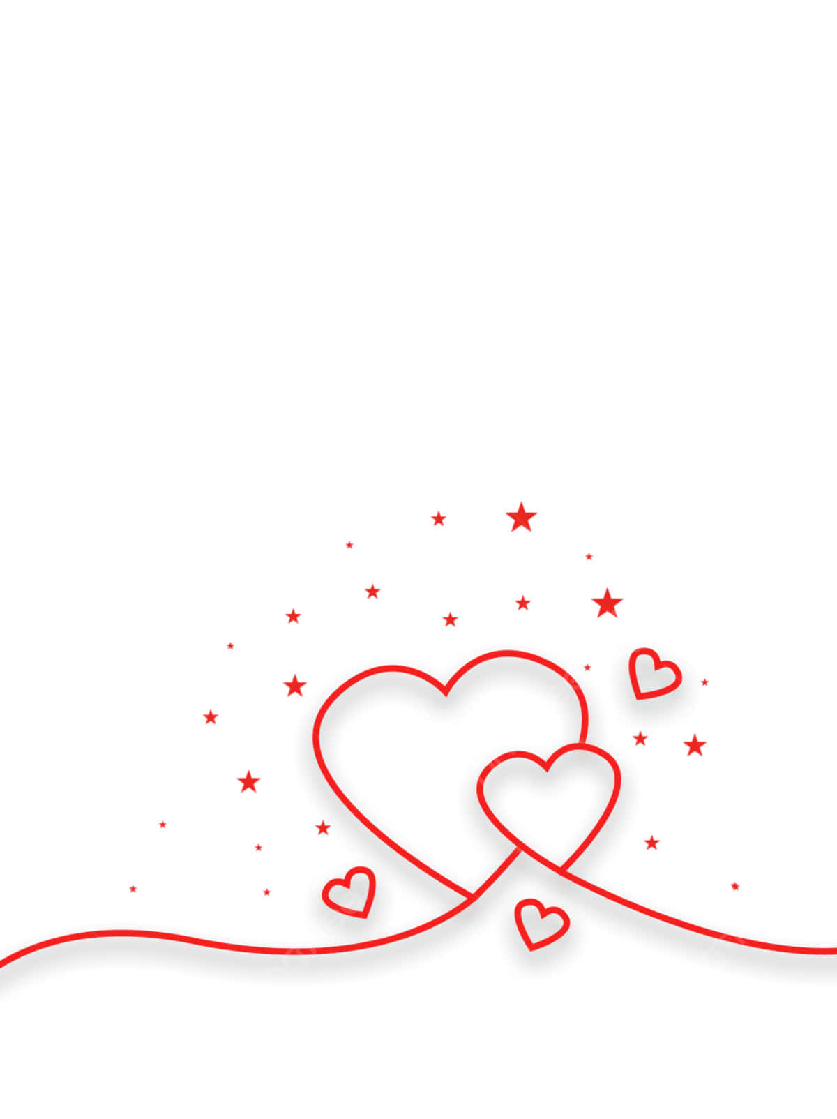 Romantic Love 桌布 壁紙 — 兩個互相扣連的紅色輪廓心形，周圍有較小的愛心和星星漂浮在白色背景上。
