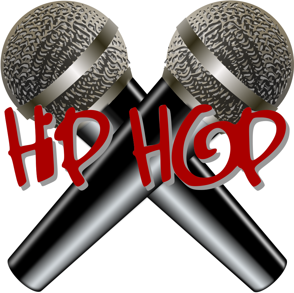 Logo Design 桌布 壁紙 — 兩個交叉的復古麥克風，黑色背景上有紅色「HIP HOP」文字。