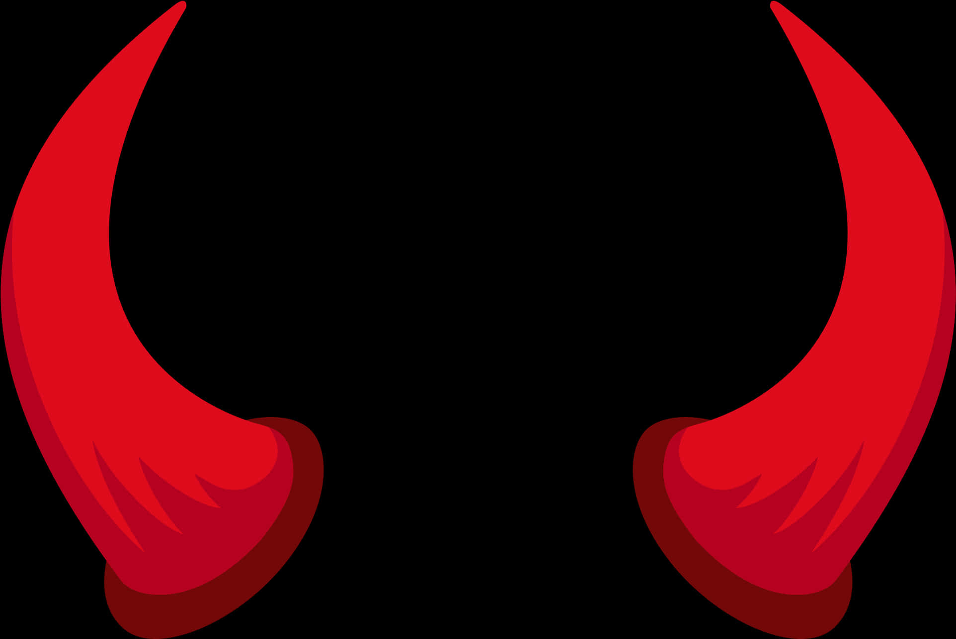 Devil Horn 桌布 壁紙 — 兩個亮紅色卡通魔鬼角在純黑色背景上向上彎曲。