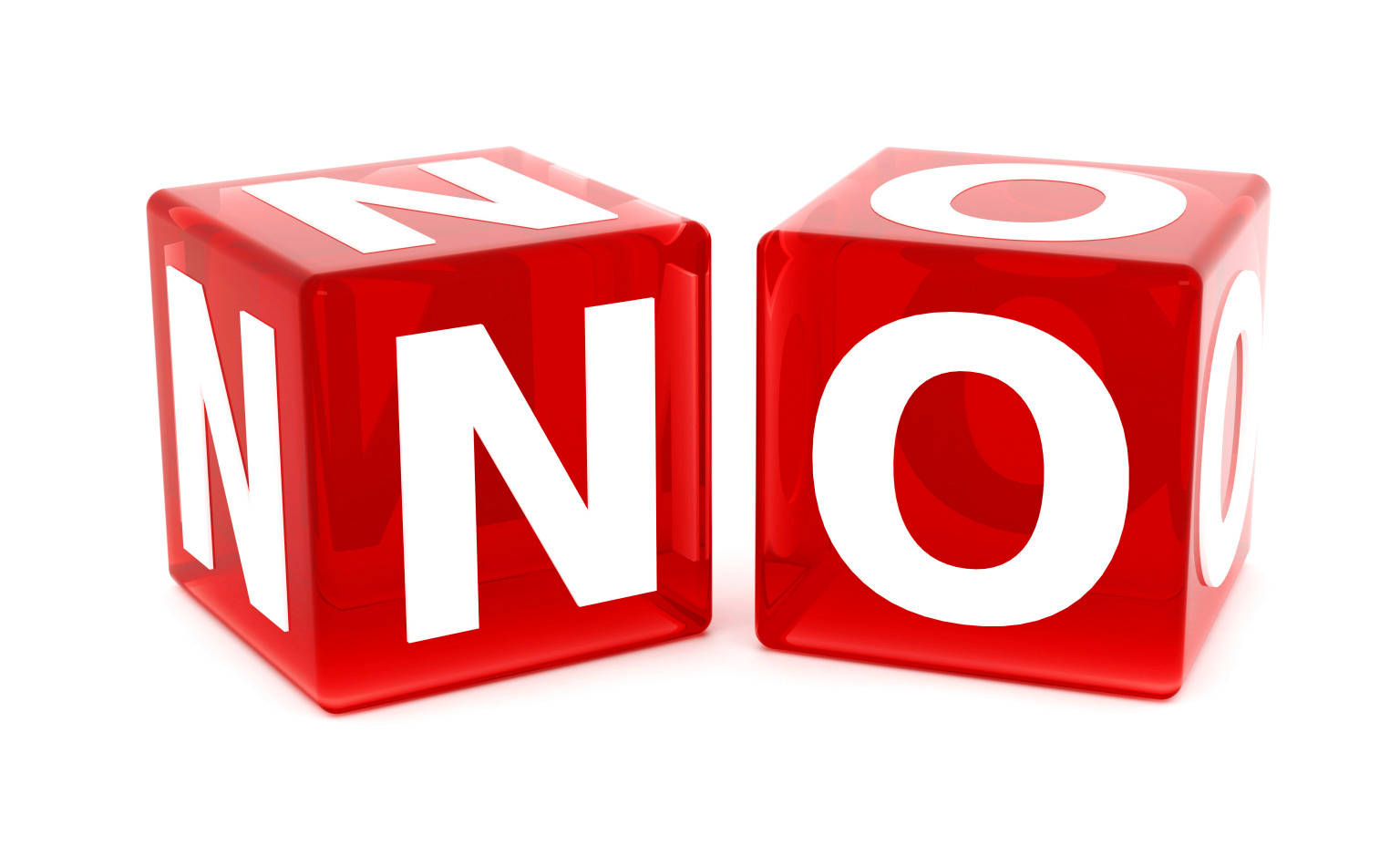 cubes 桌布 壁紙 — 兩個亮面紅色立方體，上面有粗體白色字母拼出 'NO'，並排立在純白背景上。