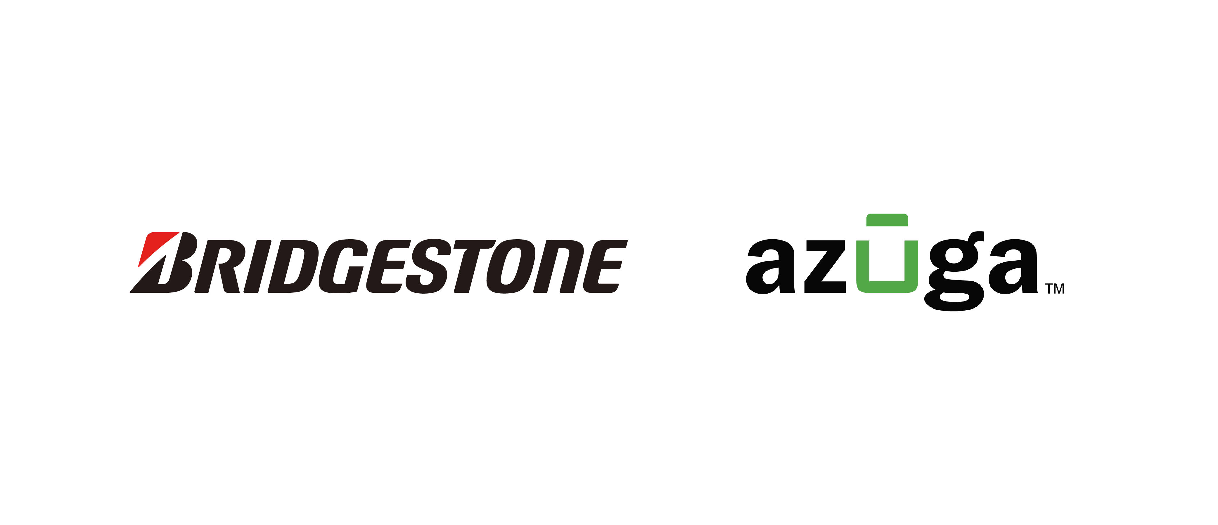 標誌 桌布 壁紙 — 兩個企業標誌 Bridgestone 和 azuga 並排顯示在乾淨的白色背景上。