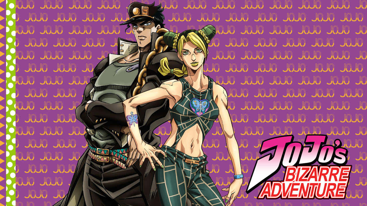兩個《JoJo的奇妙冒險》動漫角色以JoJo標誌背景擺姿勢。 — JOJO的奇妙冒險 壁紙