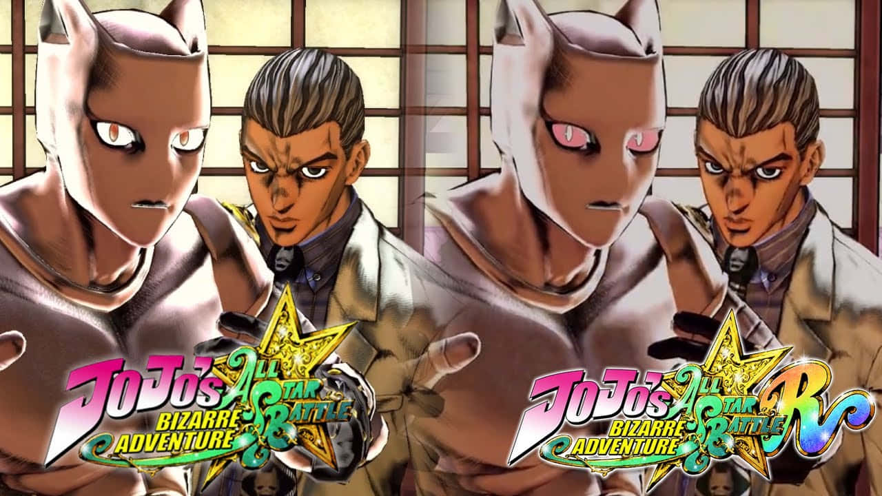 Kosaku Kawajiri 桌布 壁紙 — 兩個來自《JoJo的奇妙冒險》的動漫角色並肩站立，表情強烈，背景是障子屏風。