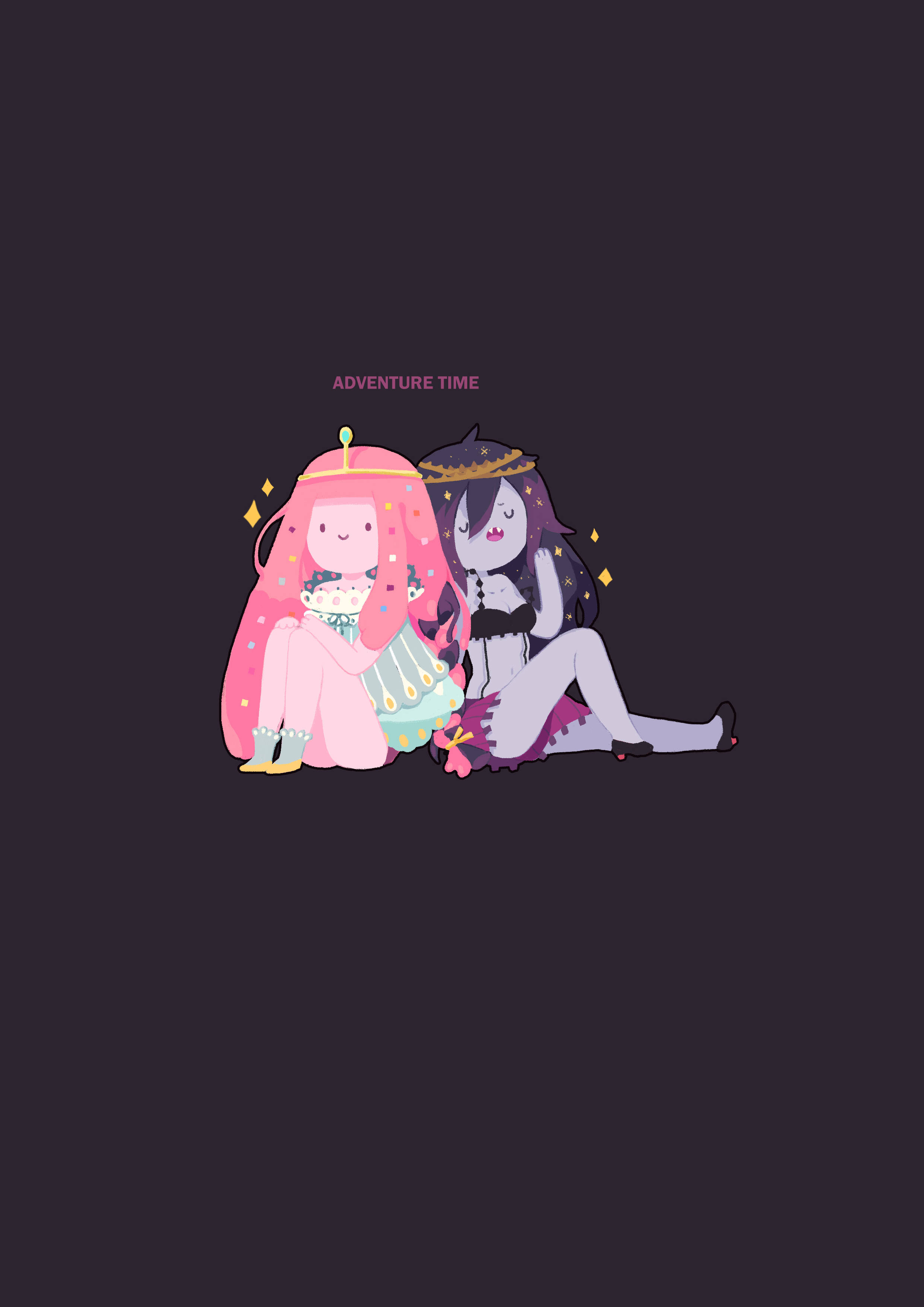 Princess 桌布 壁紙 — 兩個來自《探險活寶》的動畫角色並排坐在深色背景上，一個粉紅色，一個紫色，都拿著花。