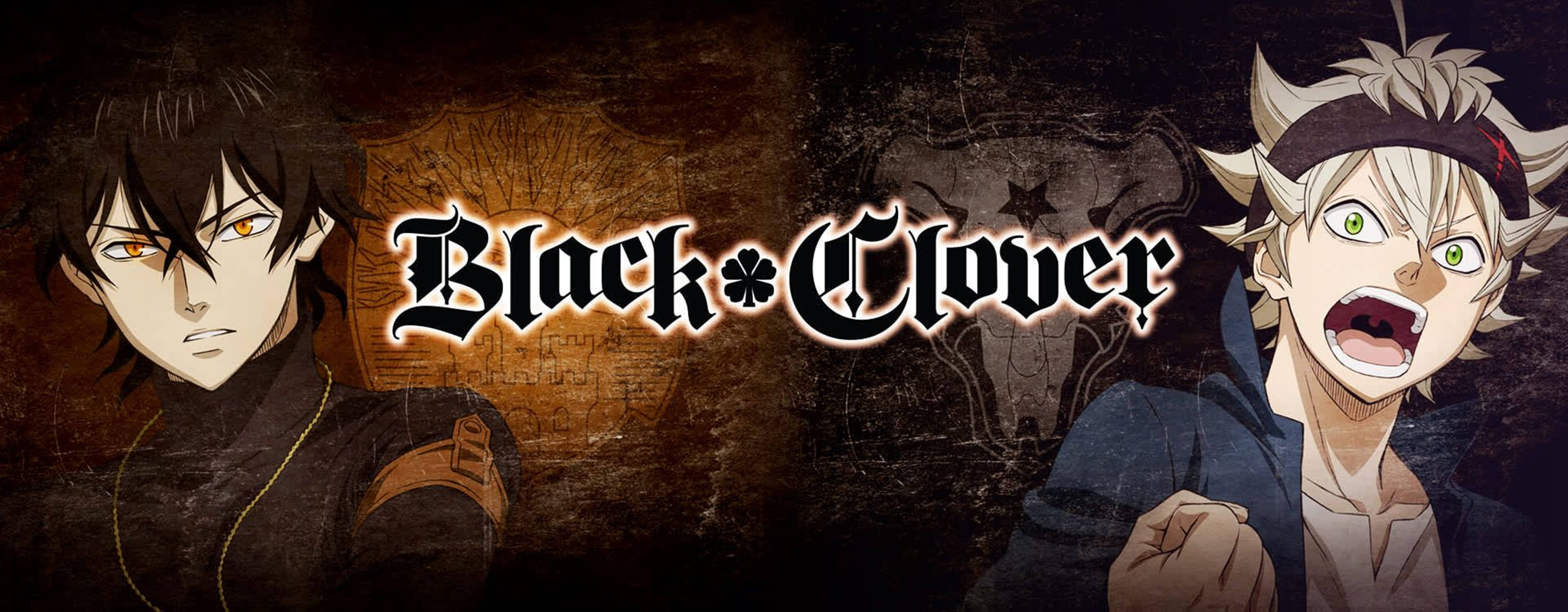 Asta Black Clover 4K 桌布 壁紙 — 兩個來自《黑色五葉草》的動漫角色站在深色紋理背景前，標題顯眼地展示。