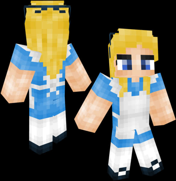 Minecraft Character 桌布 壁紙 — 兩個像素化的Minecraft角色，金髮藍衣，背對背站在黑色背景前。