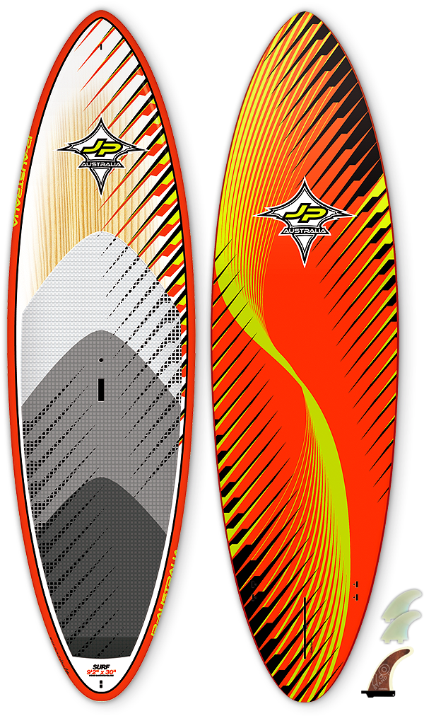 surf 桌布 壁紙 — 兩個充滿活力的衝浪板設計，在黑色背景上帶有醒目的橙色、黃色和黑色圖案。