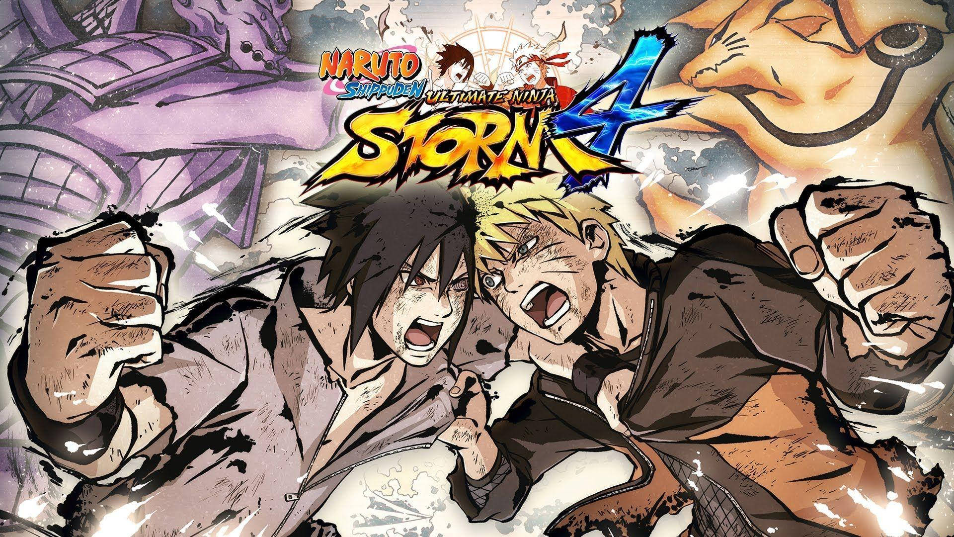 Sasuke Vs Naruto 桌布 壁紙 — 兩個動漫忍者在《火影忍者疾風傳：終極風暴4》的動態戰鬥場景中碰撞，帶有爆炸性能量效果。