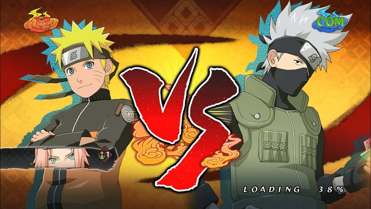 Kakashi And Naruto 桌布 壁紙 — 兩個動漫忍者角色在載入畫面中對峙，中間有一個火焰VS符號。