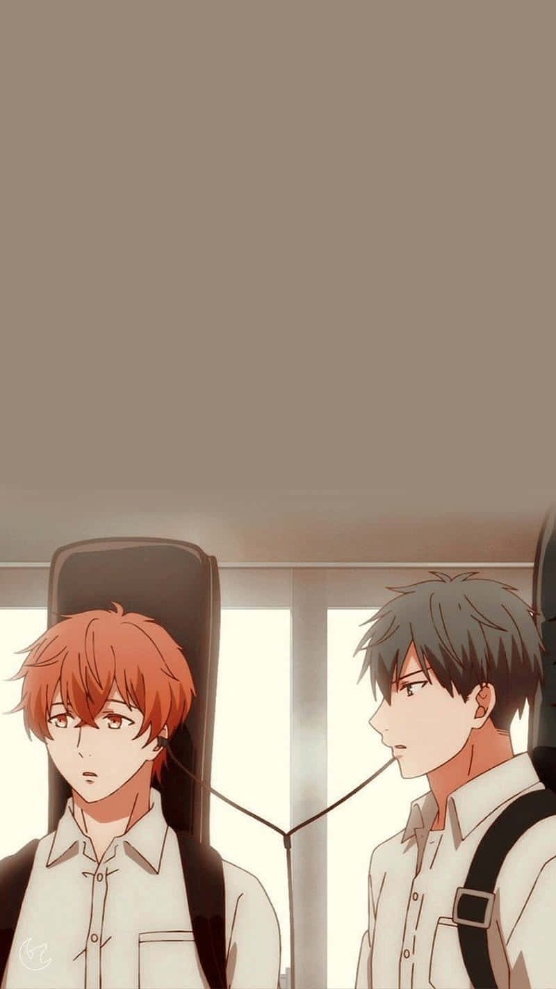 Given Anime 桌布 壁紙 — 兩個動漫男孩帶著吉他盒並排站在明亮的窗邊房間裏，靜靜地凝視著對方。