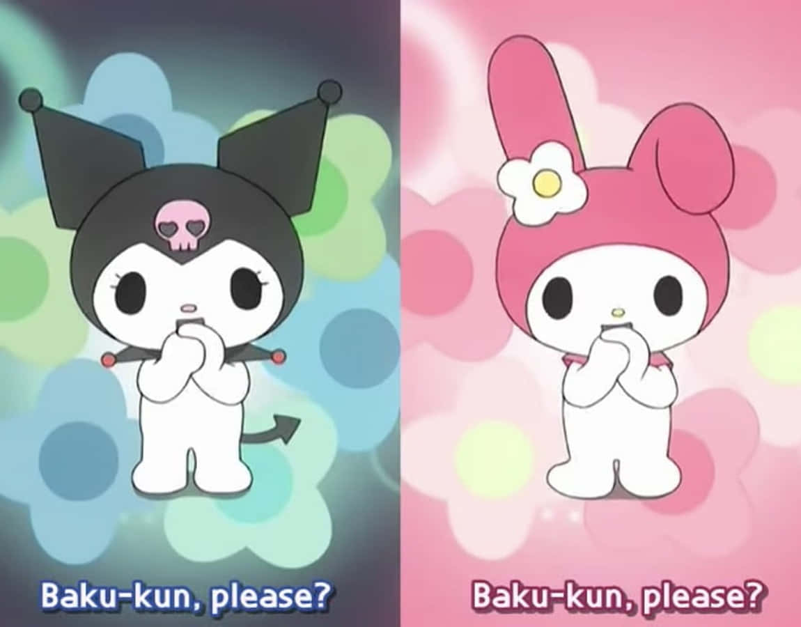 兩個動漫角色 My Melody 和 Kuromi 雙手合十乞求。 — 配對 GIF 壁紙