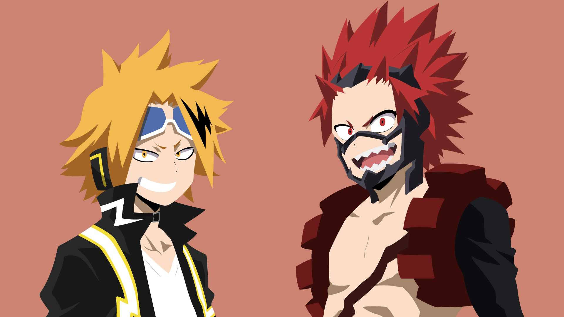Kirishima 桌布 壁紙 — 兩個動漫角色，頭髮尖刺，戴著面具，並排站在純粉紅色背景前。