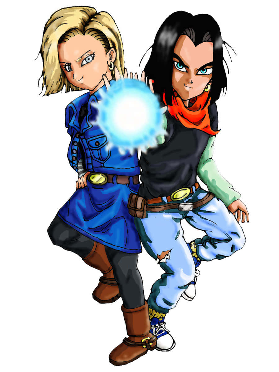 Dragon Ball Characters 桌布 壁紙 — 兩個動漫角色以動態姿勢呈現，中間有一個發光的藍色能量球。