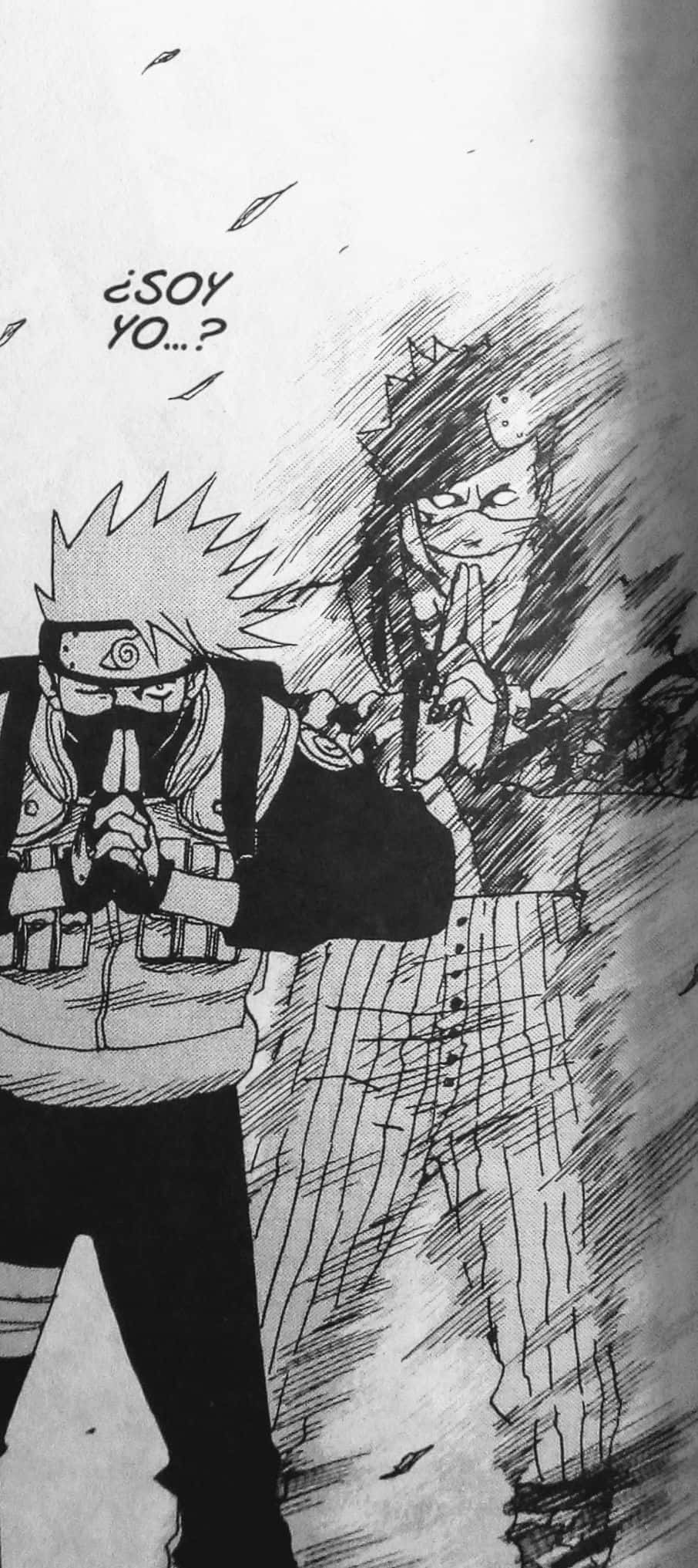 Kakashi And Zabuza 桌布 壁紙 — 兩個動漫角色以動態黑白漫畫風格呈現，帶有戲劇性的動作線條和對話氣泡。