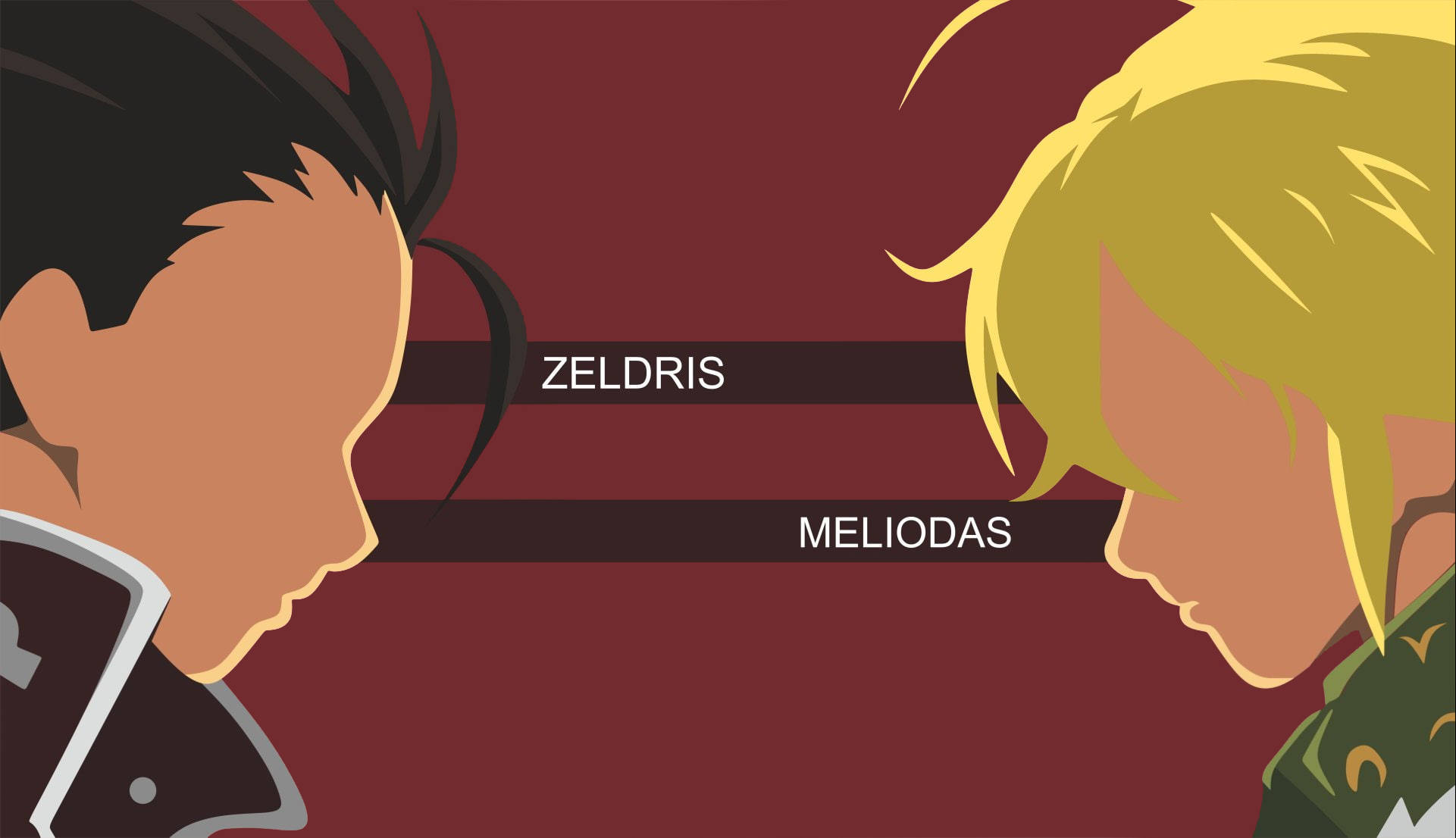 zeldris 桌布 壁紙 — 兩個動漫角色側面相對，背景為深紅色，並標有他們的名字。