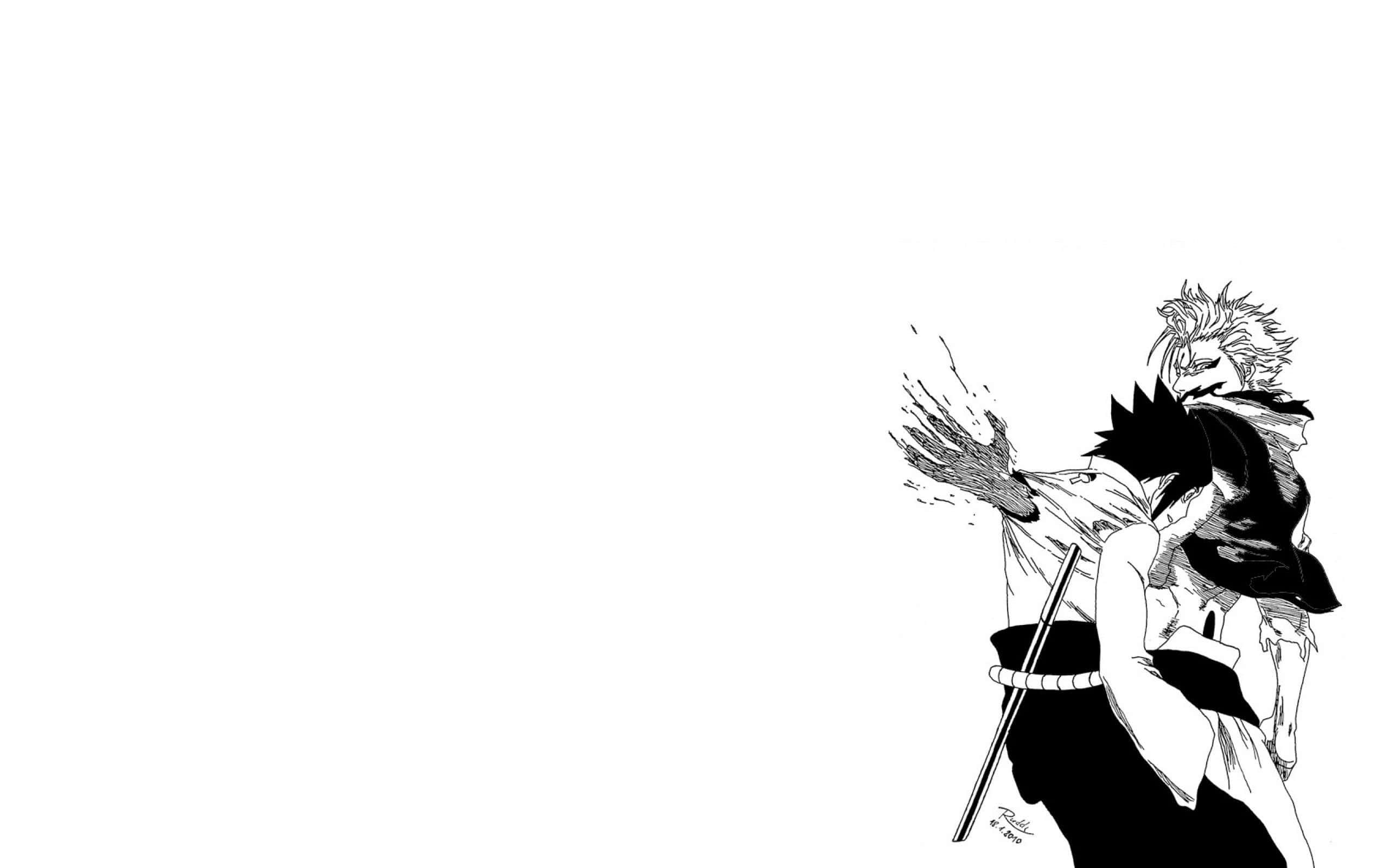 Naruto White 桌布 壁紙 — 兩個動漫角色在一個動態的黑白漫畫面板中碰撞，帶有運動線條和富有表現力的面孔。