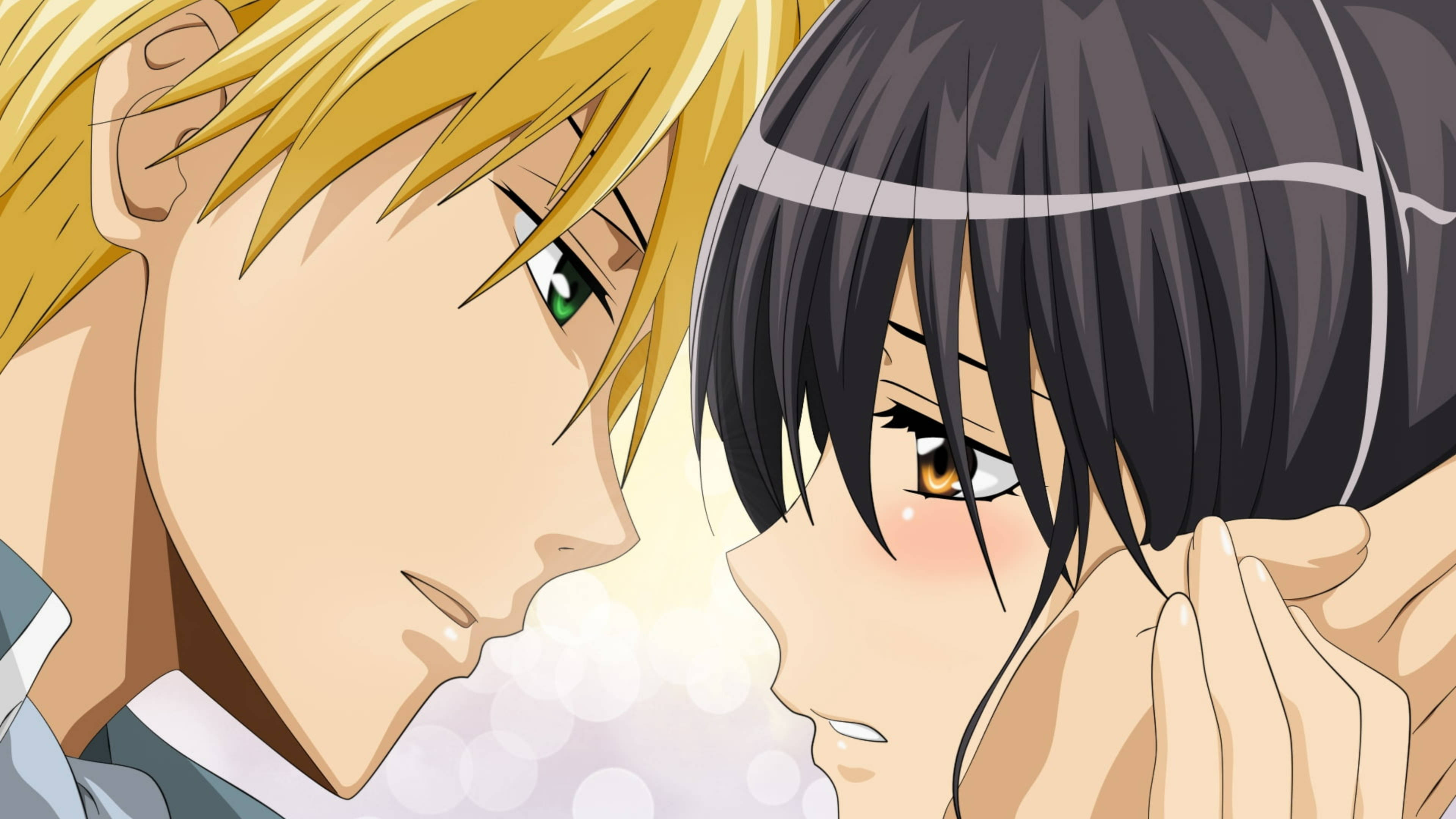 Maid Sama 桌布 壁紙 — 兩個動漫角色在柔和燈光下親密特寫，表情充滿情感。