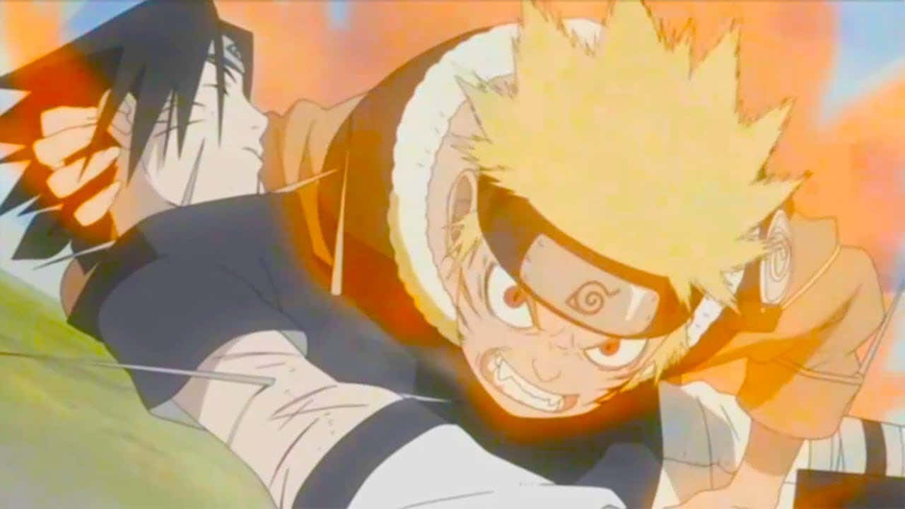Naruto Nine Tails 桌布 壁紙 — 兩個動漫角色在激烈的戰鬥中碰撞，表情強烈，動作線條動感十足。