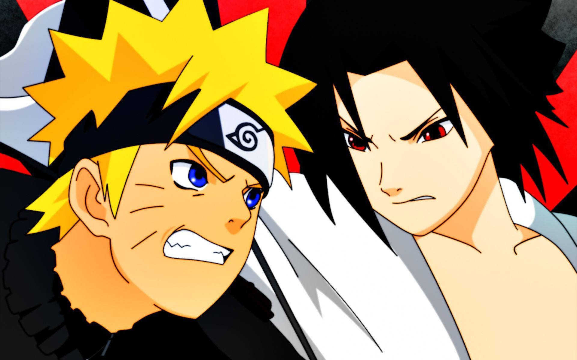 Sasuke Vs Naruto 桌布 壁紙 — 兩個動漫角色在紅黑背景下以強烈的表情對峙。