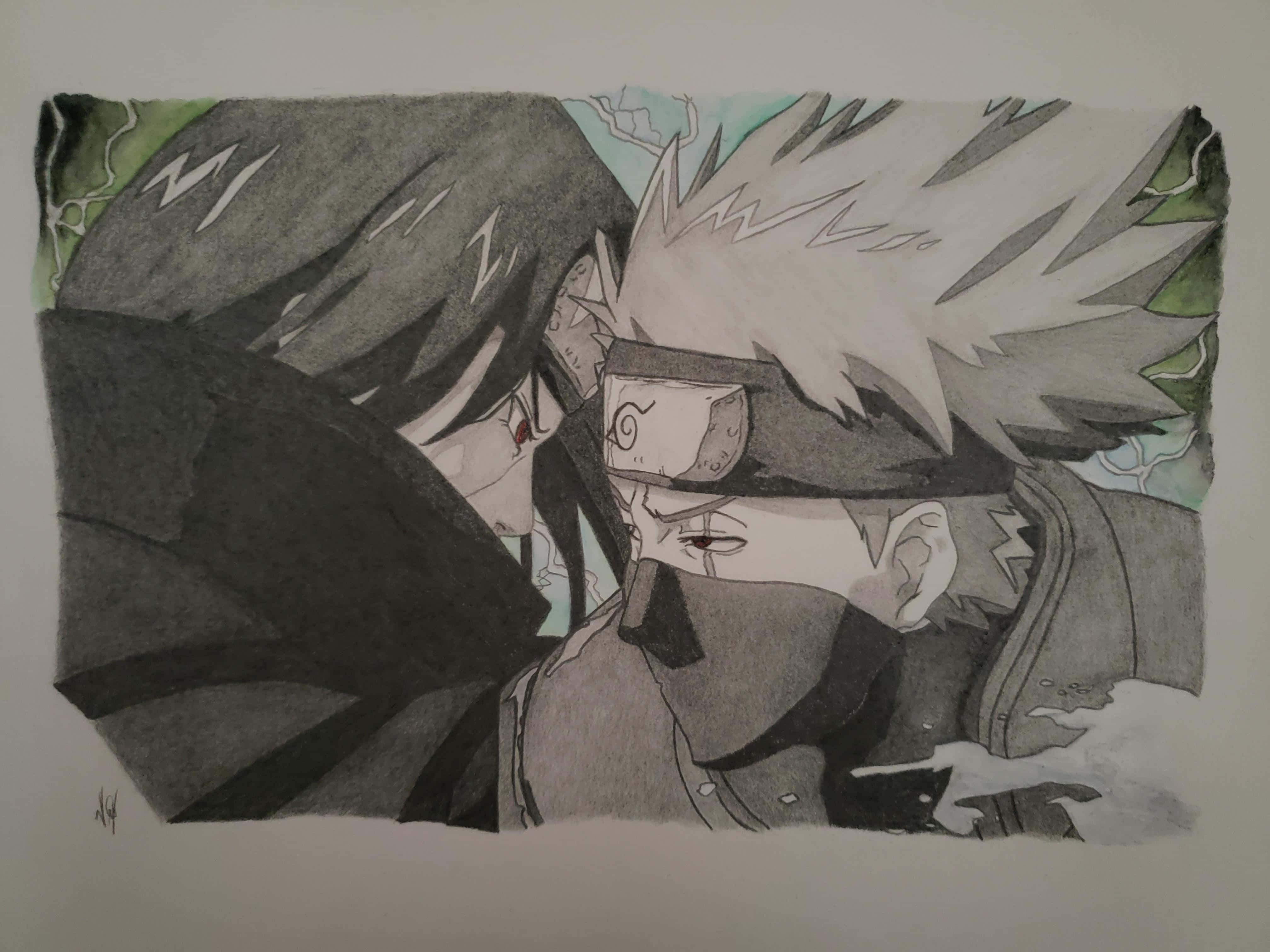 Kakashi And Itachi 桌布 壁紙 — 兩個動漫角色在閃電交加的緊張對峙中對決。