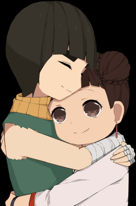 Rock Lee 桌布 壁紙 — 兩個動漫角色在黑色背景下溫暖擁抱，一個閉著眼睛，另一個睜大眼睛微笑。