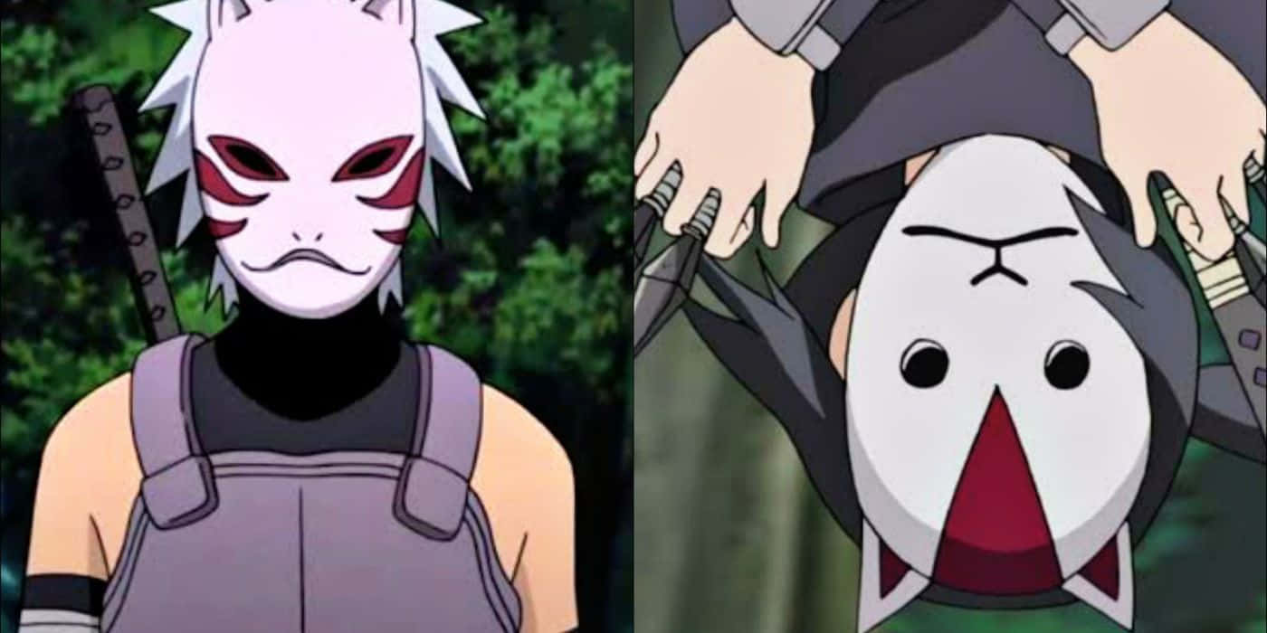 Kakashi And Itachi 桌布 壁紙 — 兩個動漫角色戴著帶有紅色標記的獨特白色面具，站在森林區域，一個直立，另一個倒立。