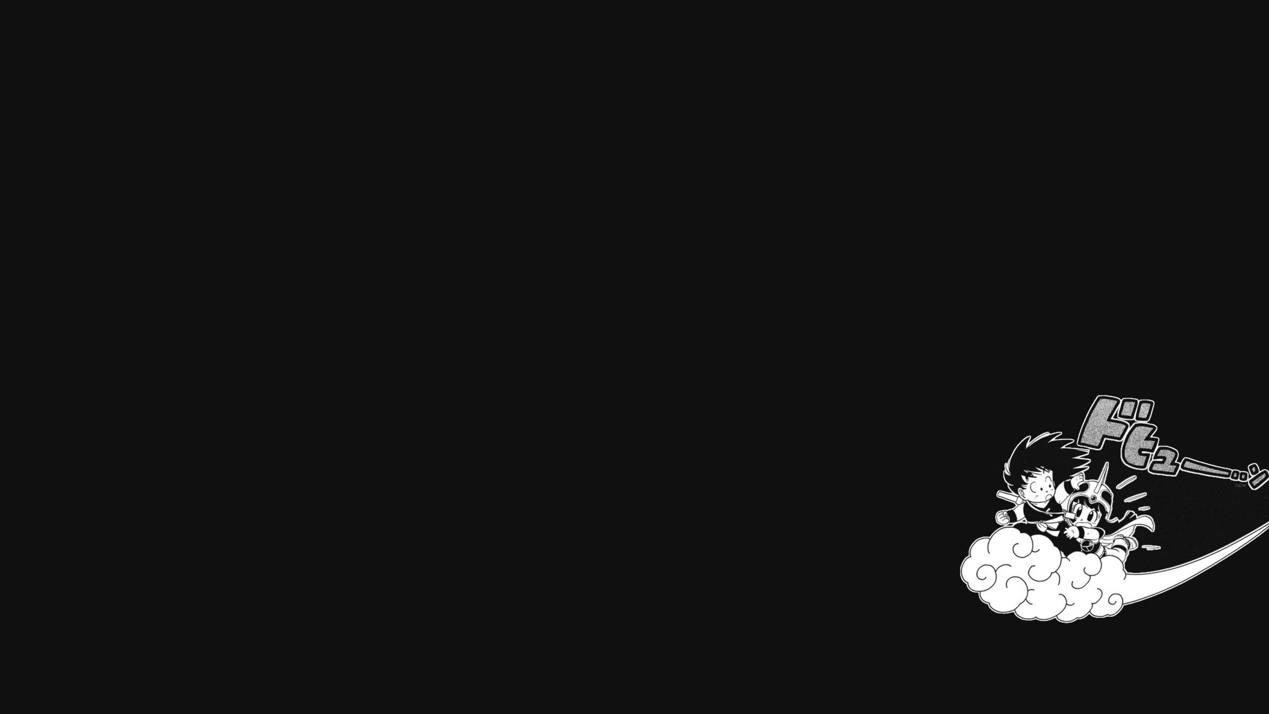 Black And White Anime Boy 桌布 壁紙 — 兩個動漫角色騎著風格化的雲朵，帶有運動線條，背景為純黑色。